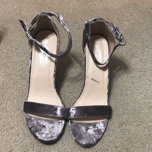 Silver velvet strappy heels